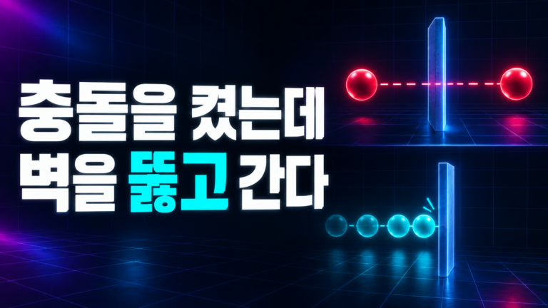 벽을 건너뛴 궤적과 중간 위치가 촘촘해 벽 앞에서 멈춘 궤적을 비교한 도식