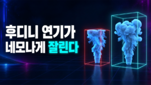 컨테이너 벽에 잘린 연기와 패딩을 둔 컨테이너 안의 연기를 비교한 도식