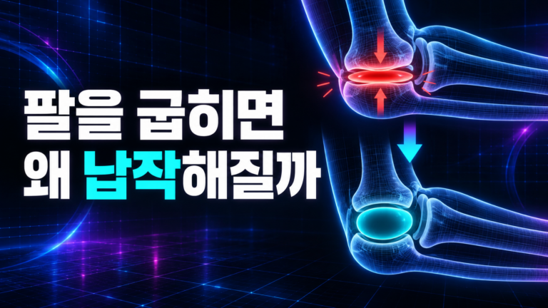 굽힌 관절에서 납작하게 눌린 단면과 두께를 유지한 단면을 비교한 도식