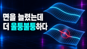 고른 격자의 매끄러운 하이라이트와 루프가 몰려 꺾인 하이라이트를 비교한 도식