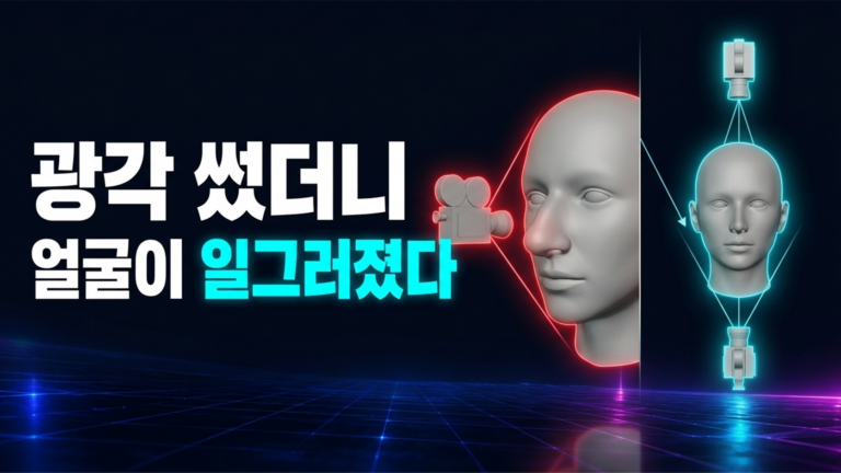카메라가 얼굴 가까이 있을 때와 멀리 있을 때의 얼굴 원근을 비교한 도식
