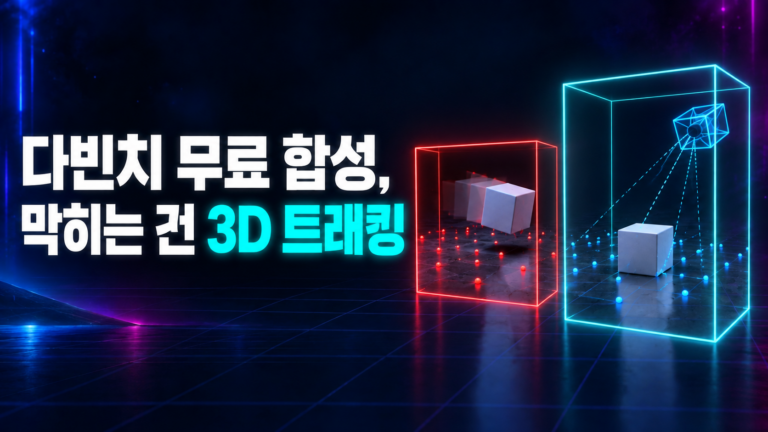 다빈치리졸브 무료 합성에서 막히는 3D 트래킹: 빨간 프레임은 바닥에서 미끄러진 큐브, 파란 프레임은 카메라 솔브와 점 구름에 맞춰 바닥에 붙은 큐브
