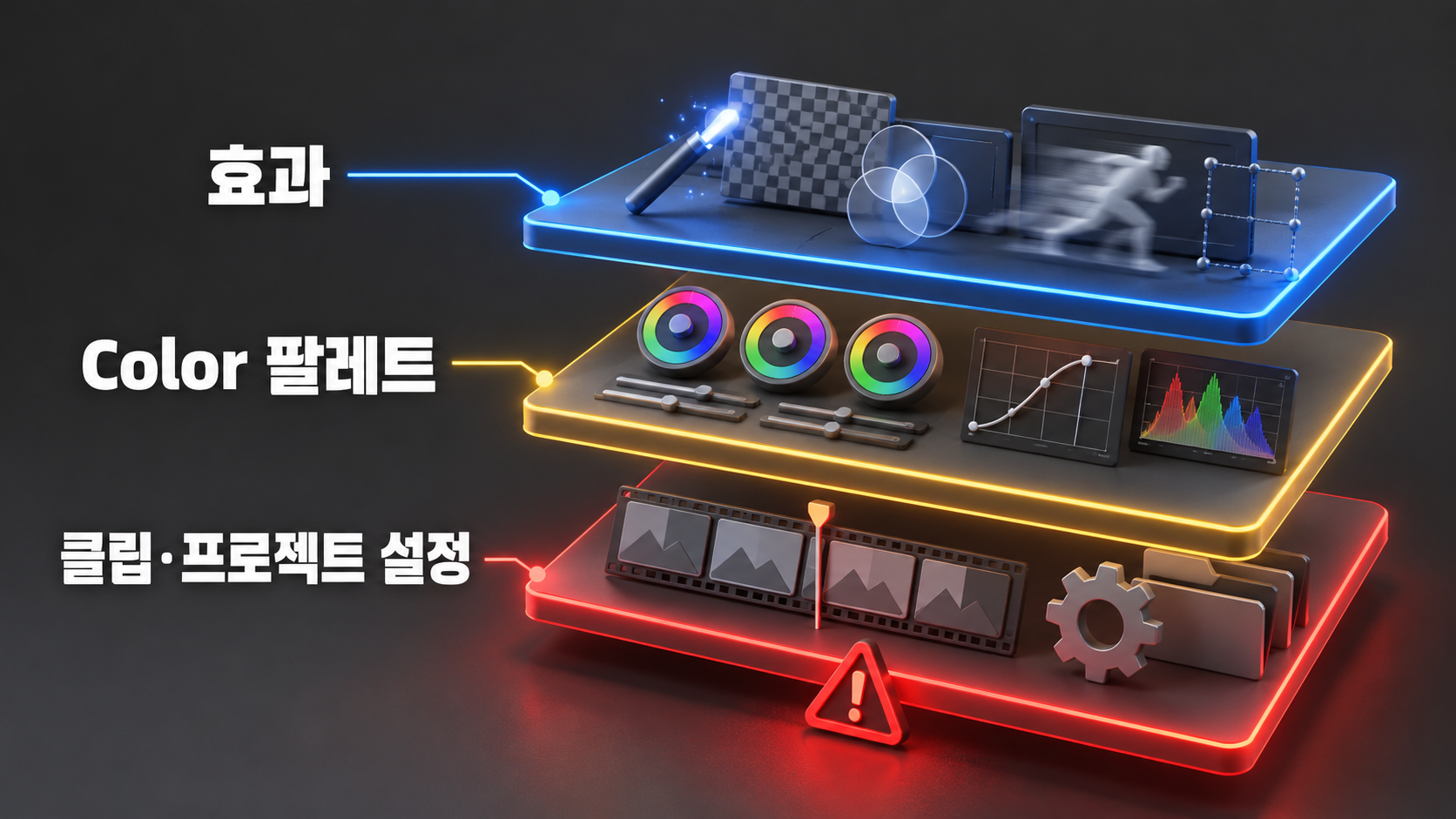 다빈치리졸브 무료로 작업하다 워터마크가 찍혔다면: 스튜디오 전용 효과 확인 1 다빈치리졸브 무료판 워터마크 원인이 숨는 세 층 개념도: 효과, Color 팔레트, 클립·프로젝트 설정