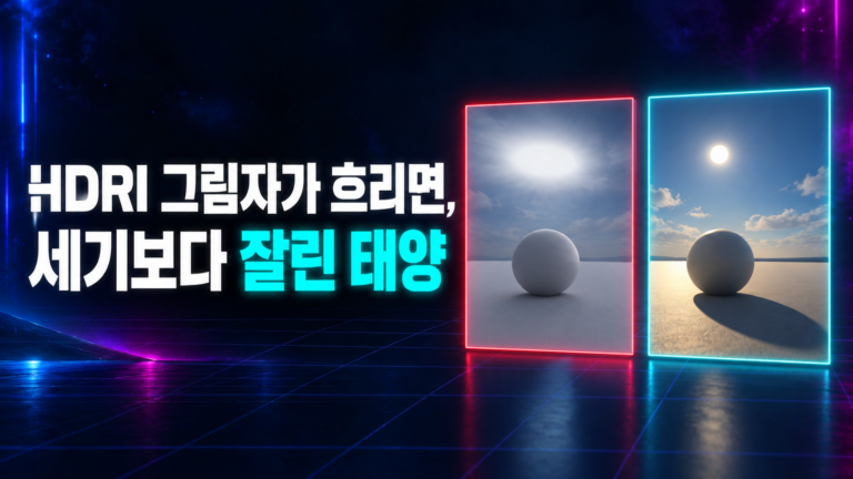 HDRI 그림자가 흐리면 세기보다 잘린 태양: 잘린 해와 언클립 해의 그림자 비교