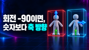 유니티로 보낸 블렌더 모델의 회전 -90 축 방향 비교: 앞 방향이 위를 향하는 경우와 앞을 향하는 경우