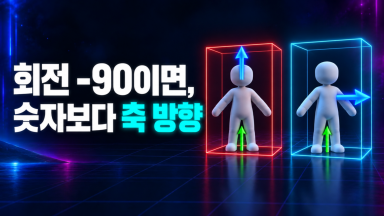 유니티로 보낸 블렌더 모델의 회전 -90 축 방향 비교: 앞 방향이 위를 향하는 경우와 앞을 향하는 경우